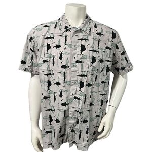 Columbia Men’s Button Up Tan Blue Fish Print Short Sleeve L